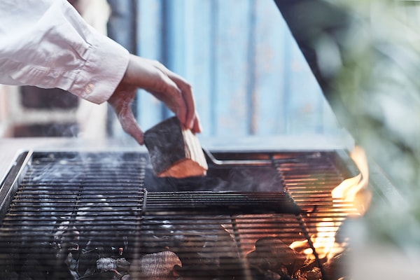 GRILLSKÄR - Sink/barbecue cabinet carbon est, stainless steel, 258x147 cm