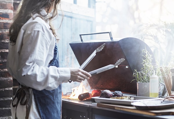 GRILLSKÄR - Sink/barbecue cabinet carbon est, stainless steel, 344x61 cm