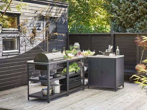 GRILLSKÄR kitchen sink ut/chrcl bbq, outdoor, stainless steel, 258x147 cm
