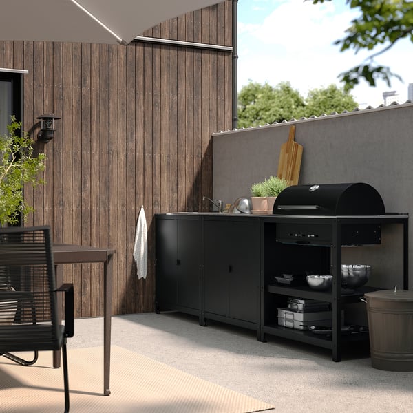 GRILLSKÄR - Sink/barbecue cabinet carbon est, stainless steel, 258x61 cm