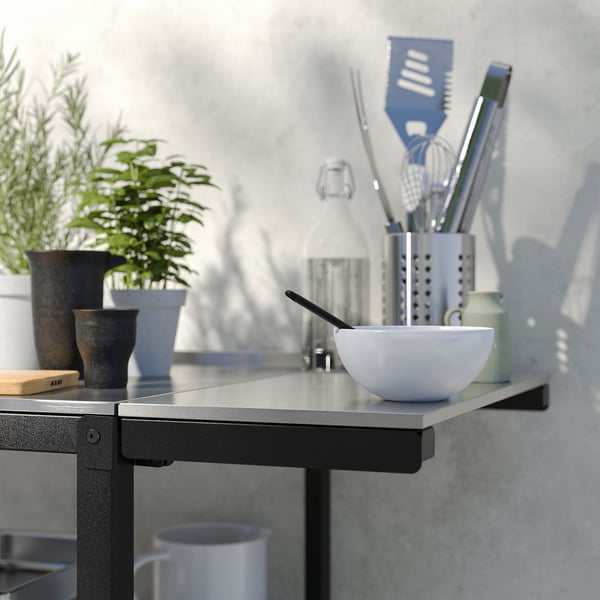 GRILLSKÄR sink unit w side table, stainless steel/outdoor, 93/116x61 cm