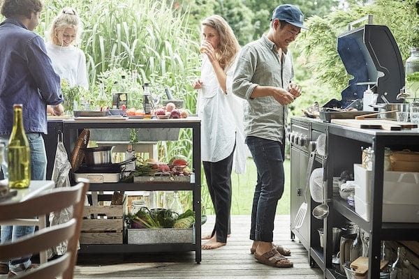 Ikea GRILLSKÄR - Kitchen island shelf unit, black/stainless steel outdoor, 86x61 cm
