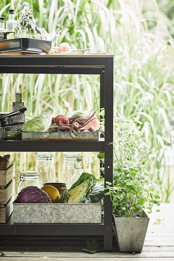Ikea GRILLSKÄR - Kitchen island shelf unit, black/stainless steel outdoor, 86x61 cm