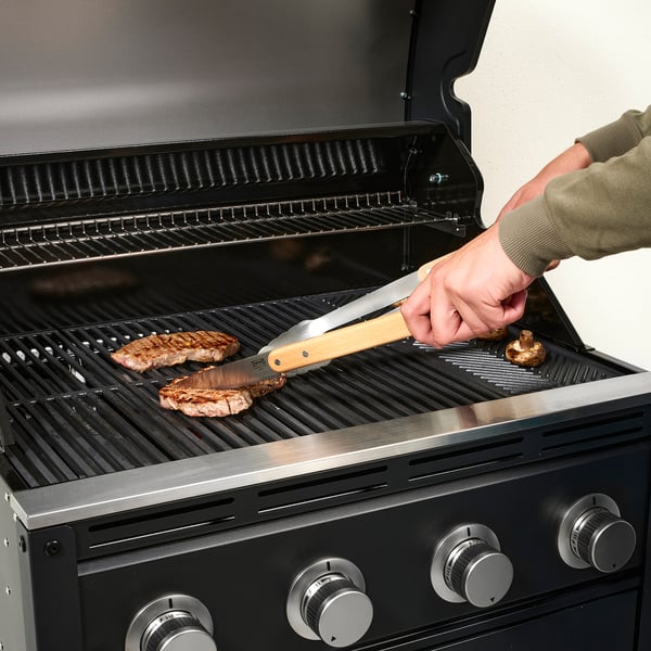 GRILLTIDER - GRILLTIDER 3-piece barbecue tools set, stainless steel/beech