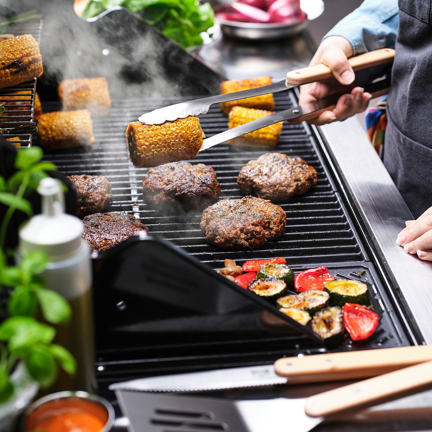 GRILLTIDER 3-piece barbecue tools set, stainless steel/beech