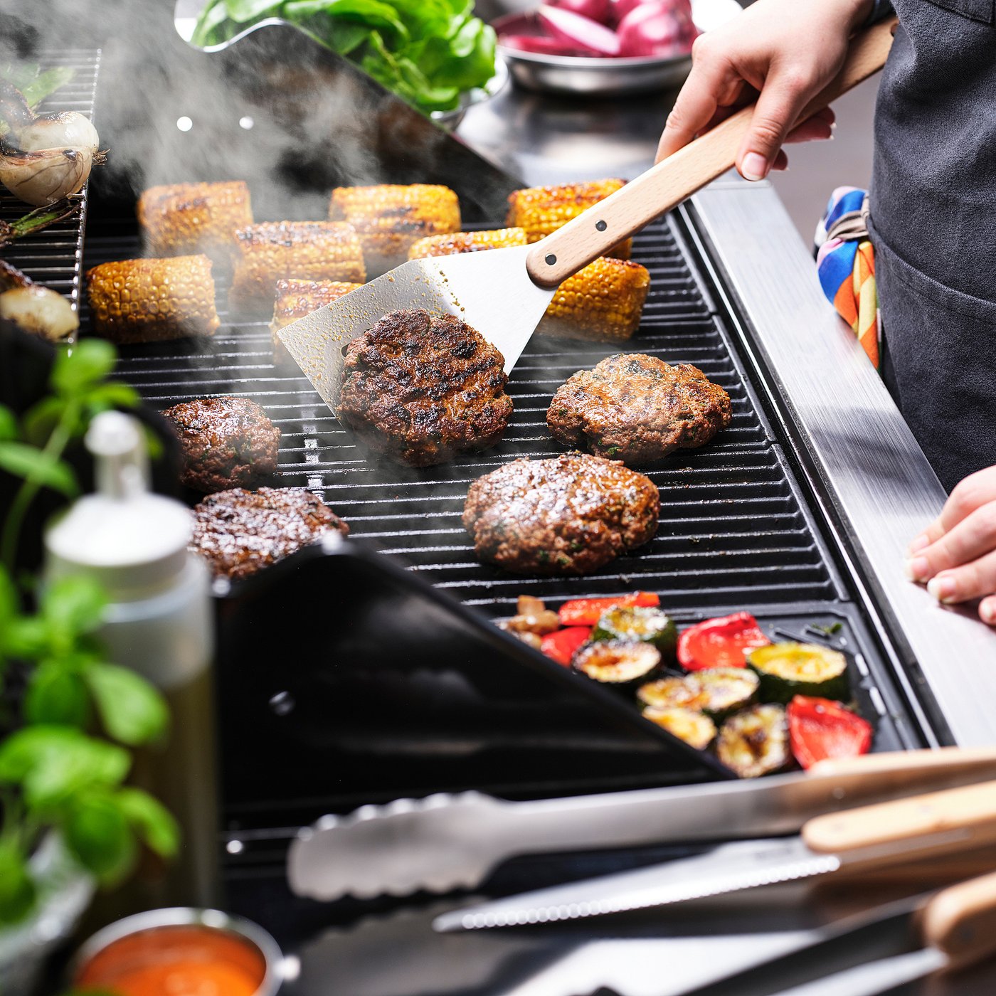 GRILLTIDER 3-piece barbecue tools set, stainless steel/beech