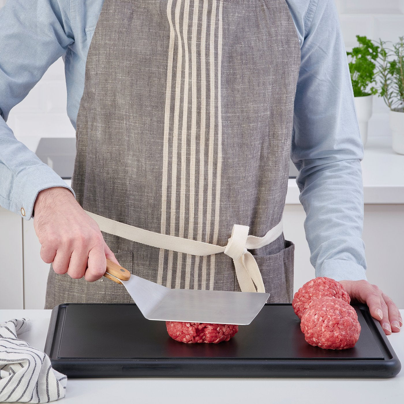 GRILLTIDER hamburger turner, stainless steel/beech, 30 cm