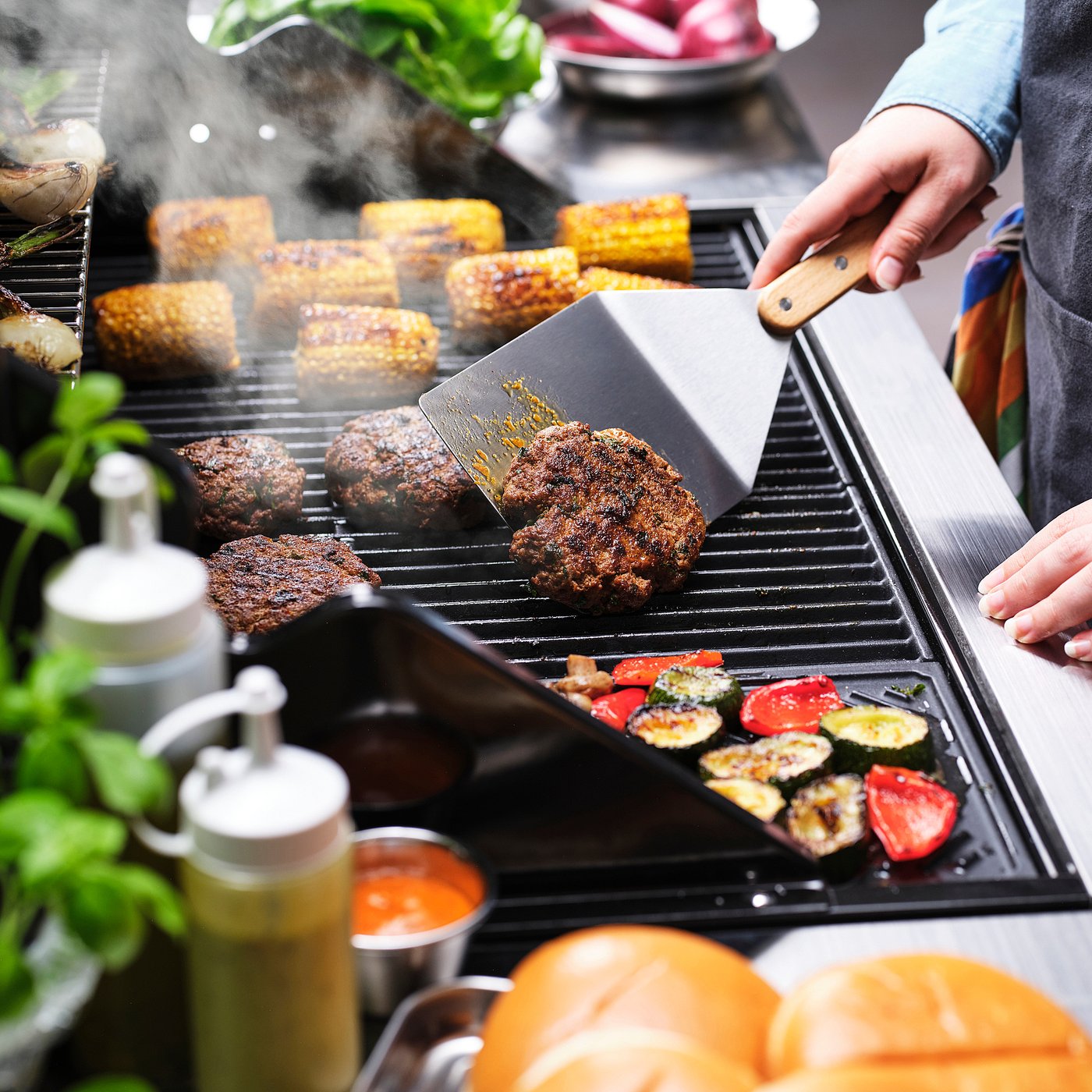 GRILLTIDER hamburger turner, stainless steel/beech, 30 cm