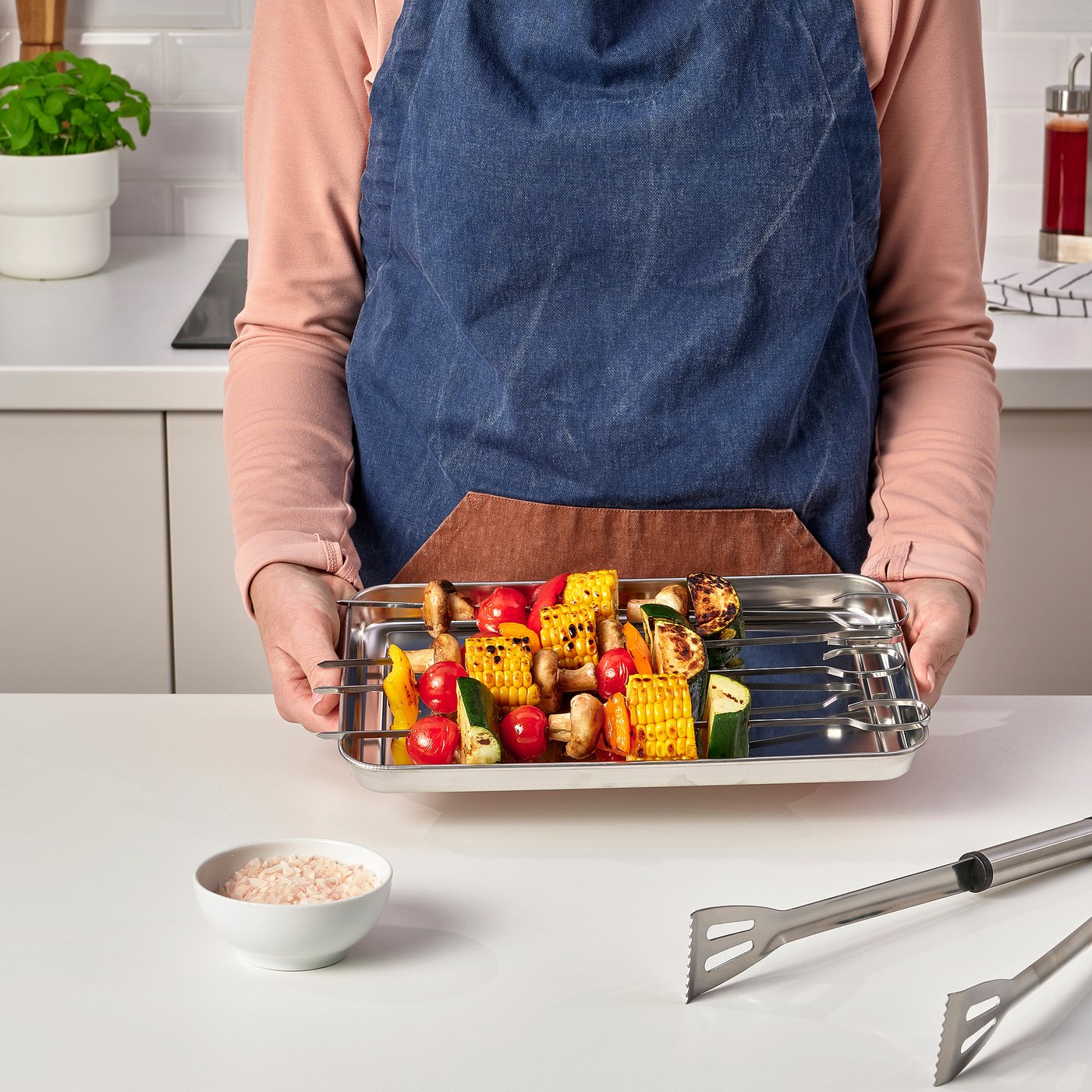 GRILLTIDER serving tray, stainless steel, 30x20 cm