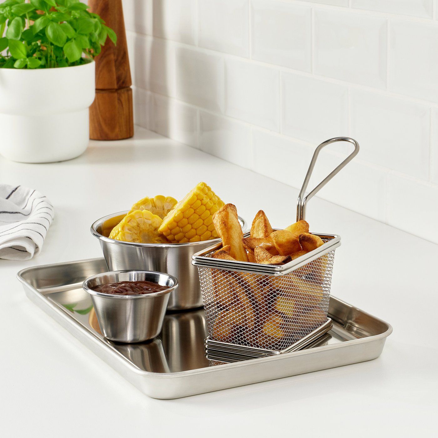 GRILLTIDER serving tray, stainless steel, 30x20 cm