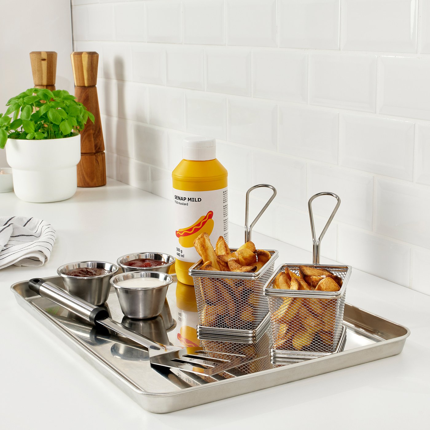 GRILLTIDER serving tray, stainless steel, 40x30 cm