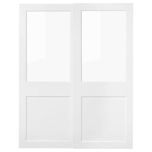 GRIMO - Pair of sliding doors, glass/white, 150x201 cm