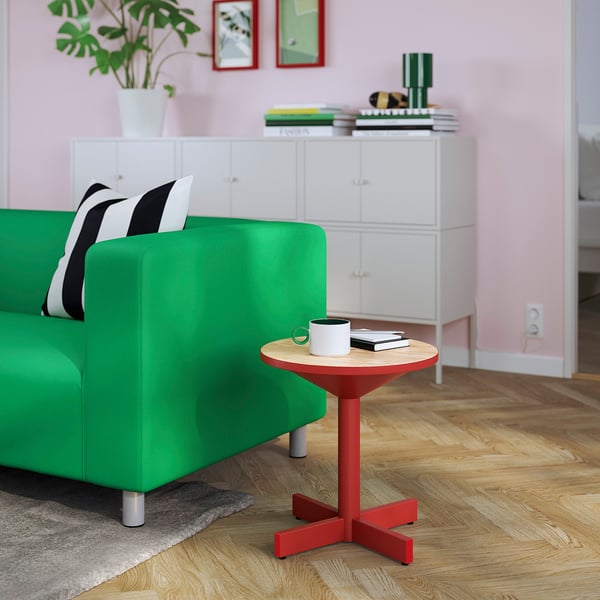 GRIMSARBO side table, pine plywood/bright red, 40 cm