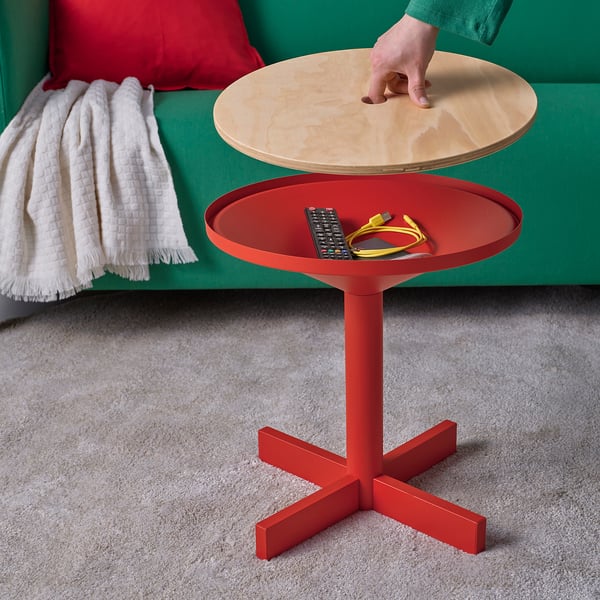 GRIMSARBO side table, pine plywood/bright red, 40 cm