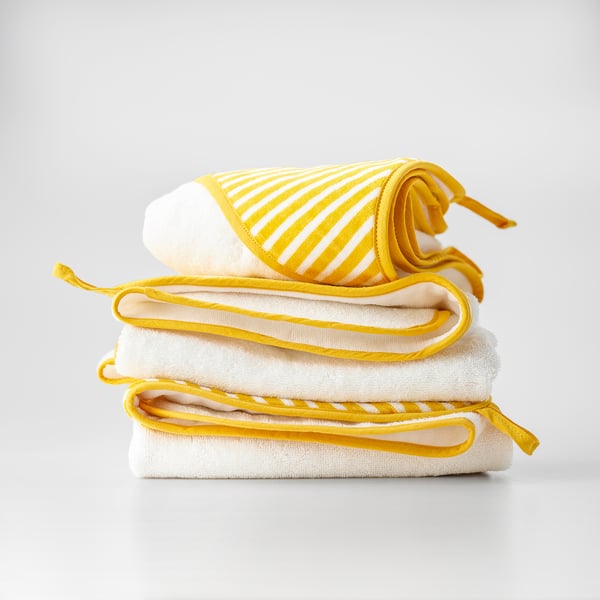 GRÖNFINK baby towel with hood, yellow, 80x80 cm
