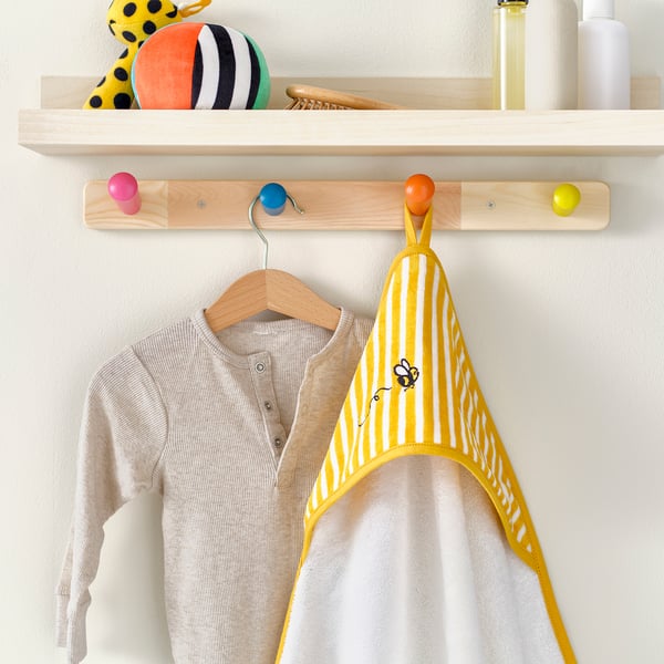 GRÖNFINK baby towel with hood, yellow, 80x80 cm