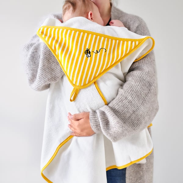 GRÖNFINK baby towel with hood, yellow, 80x80 cm