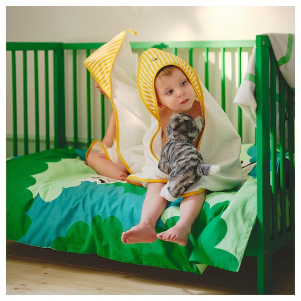 GRÖNFINK - Baby towel with hood, yellow, 80x80 cm