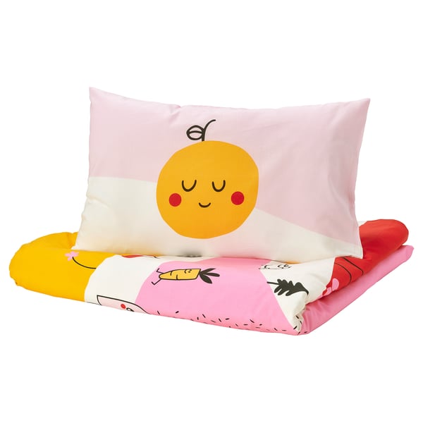 GRÖNFINK - GRÖNFINK Duvet cover 1 pillowcase for cot, multicolour/striped, 110x125/35x55 cm