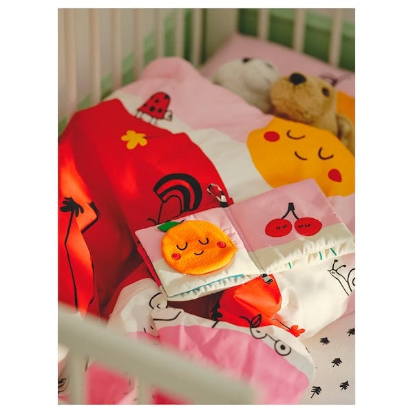 Ikea GRÖNFINK - Duvet cover 1 pillowcase for cot, multicolour/striped, 110x125/35x55 cm