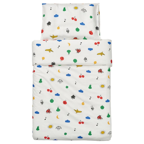 GRÖNFINK - Duvet cover 1 pillowcase for cot, multicolour, 110x125/35x55 cm