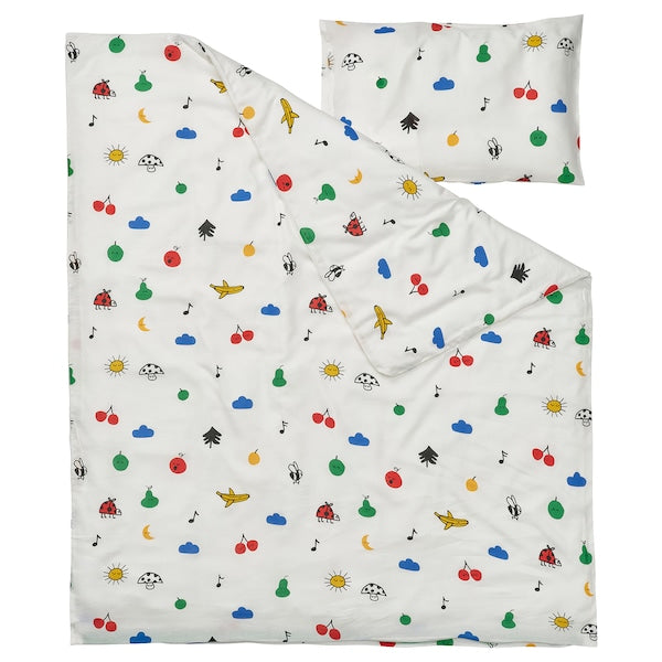 GRÖNFINK - Duvet cover 1 pillowcase for cot, multicolour, 110x125/35x55 cm