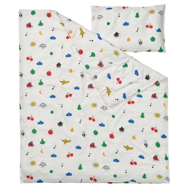 Ikea GRÖNFINK - Duvet cover 1 pillowcase for cot, multicolour, 110x125/35x55 cm