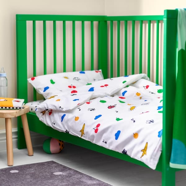 Ikea GRÖNFINK - Duvet cover 1 pillowcase for cot, multicolour, 110x125/35x55 cm