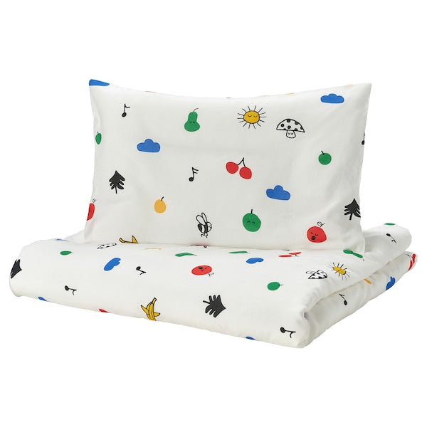 GRÖNFINK - Duvet cover 1 pillowcase for cot, multicolour, 110x125/35x55 cm