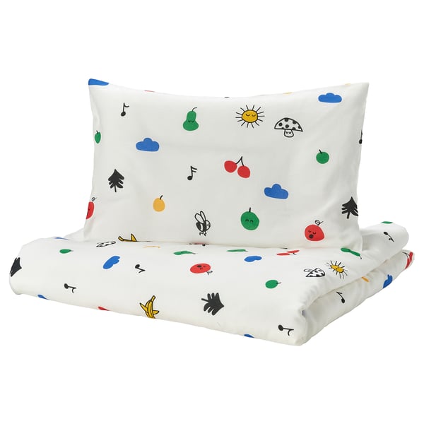 GRÖNFINK - GRÖNFINK Duvet cover 1 pillowcase for cot, multicolour, 110x125/35x55 cm