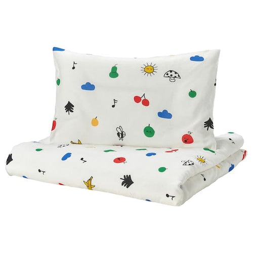 GRÖNFINK duvet cover 1 pillowcase for cot, multicolour, 110x125/35x55 cm