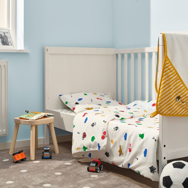 GRÖNFINK - Duvet cover 1 pillowcase for cot, multicolour, 110x125/35x55 cm