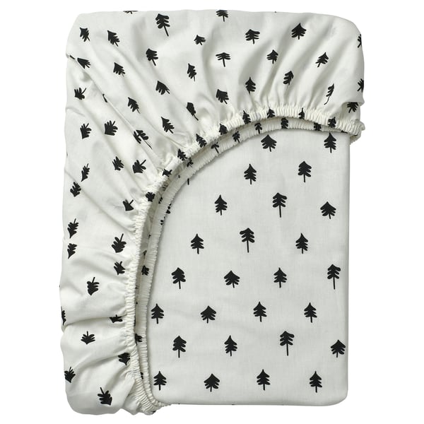 GRÖNFINK fitted sheet for cot, white/tree pattern, 60x120 cm