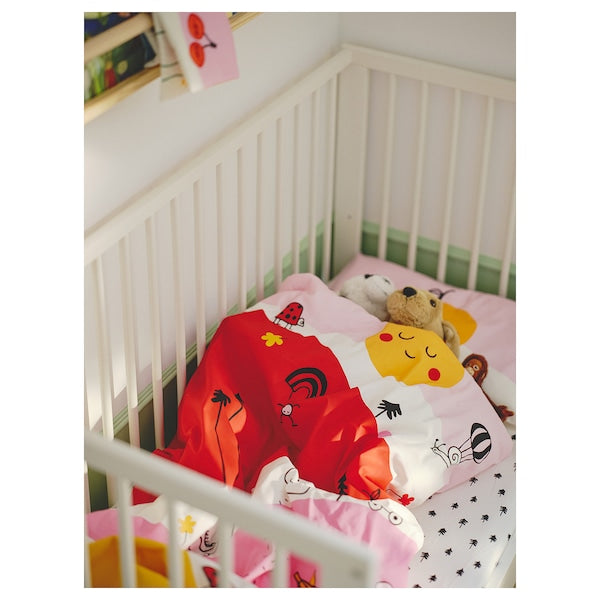 GRÖNFINK - Cot sheet with corners, white/tree motif,60x120 cm