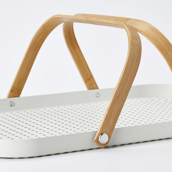 Ikea GRÖNFISK - Tray with handle, bamboo/white, 46x30 cm