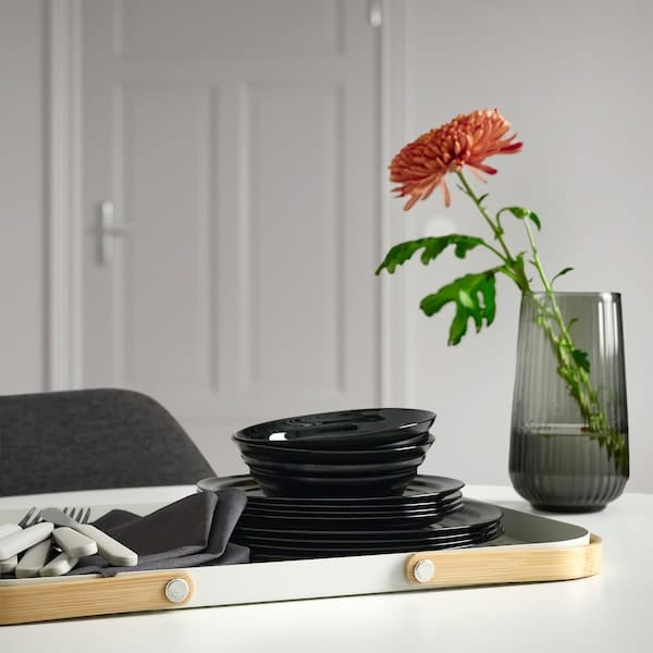 Ikea GRÖNFISK - Tray with handle, bamboo/white, 46x30 cm