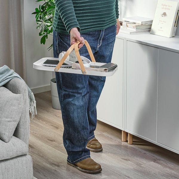Ikea GRÖNFISK - Tray with handle, bamboo/white, 46x30 cm