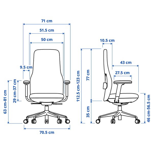 GRÖNFJÄLL office chair with armrests, Letafors grey/black, 71 cm