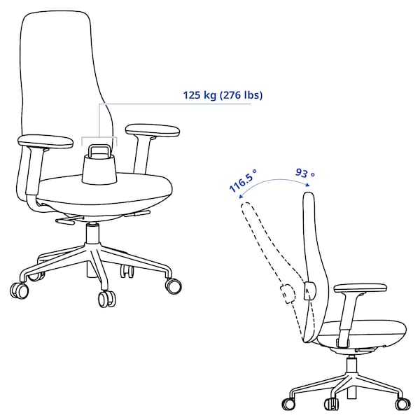 GRÖNFJÄLL office chair with armrests, Letafors grey/black, 71 cm
