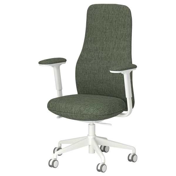 GRÖNFJÄLL office chair with armrests, Letafors grey-green/white, 71 cm