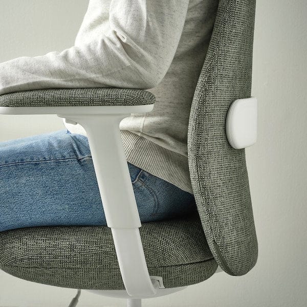 Ikea GRÖNFJÄLL - Office chair with armrests, Letafors grey-green/white