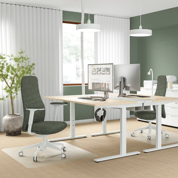 GRÖNFJÄLL office chair with armrests, Letafors grey-green/white, 71 cm