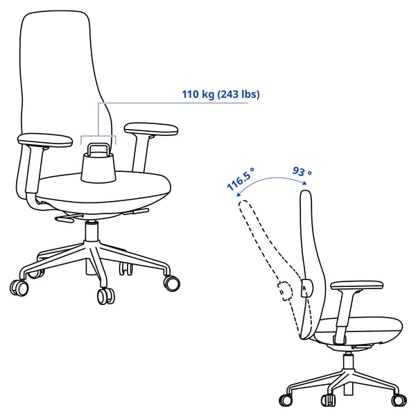 GRÖNFJÄLL office chair with armrests, Letafors grey-green/white, 71 cm