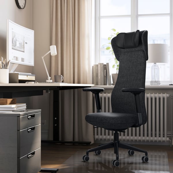 GRÖNFJÄLL office chair with arm/headrest, Letafors grey/black, 71 cm