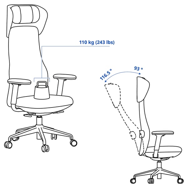 GRÖNFJÄLL office chair with arm/headrest, Letafors grey/black, 52x63x71 cm