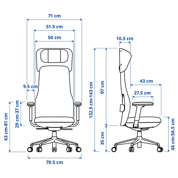 GRÖNFJÄLL office chair with arm/headrest, Letafors green/white, 71 cm