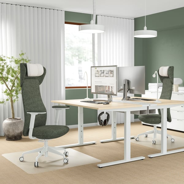 GRÖNFJÄLL office chair with arm/headrest, Letafors green/white, 71 cm