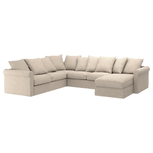 GRÖNLID cover for corner sofa-bed, 5-seat, with chaise longue/Hillared beige