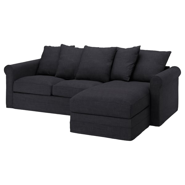 GRÖNLID cover for 3-seat sofa-bed, with chaise longue/Hillared anthracite, 200x140 cm