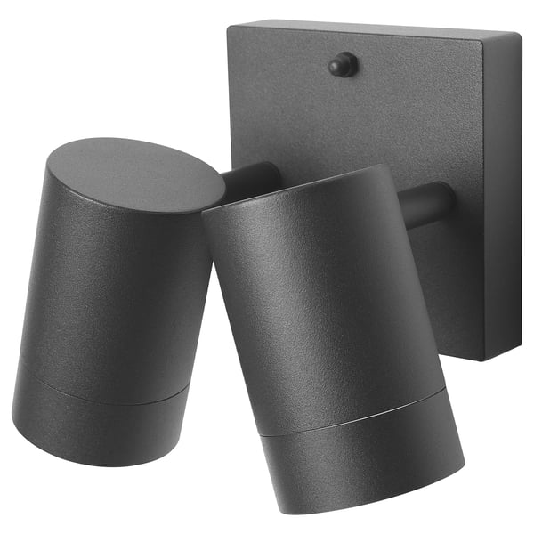 GRÖNSPRÖT wall lamp double, wired-in, outdoor black, 6 cm